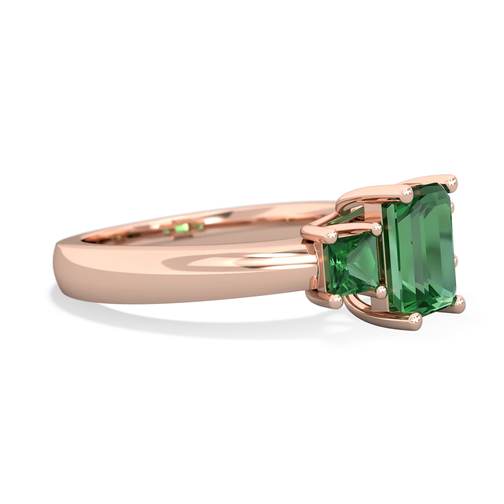 Lab Ruby Three Stone Emerald-Cut Trellis 14K Rose Gold ring R4021