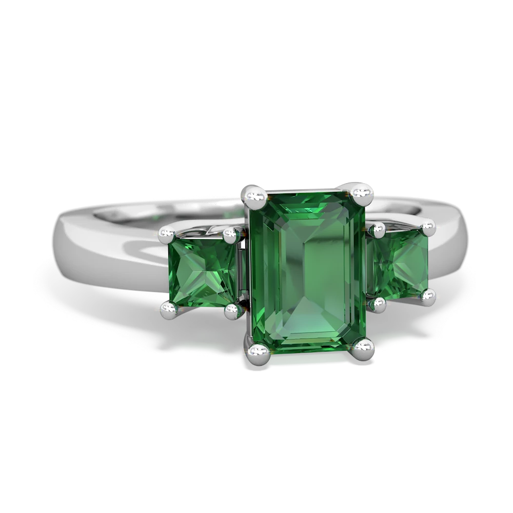 Opal Three Stone Emerald-Cut Trellis 14K White Gold ring R4021