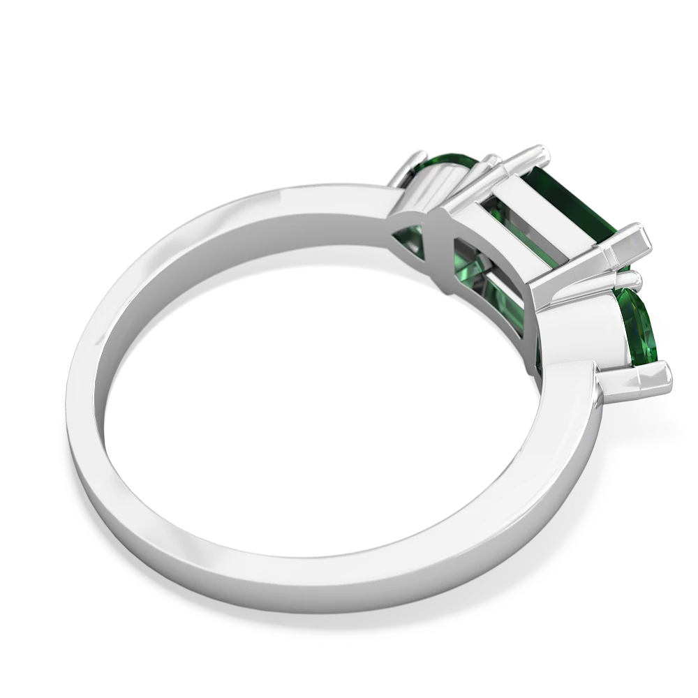 Lab Emerald Three Stone 14K White Gold ring R5235