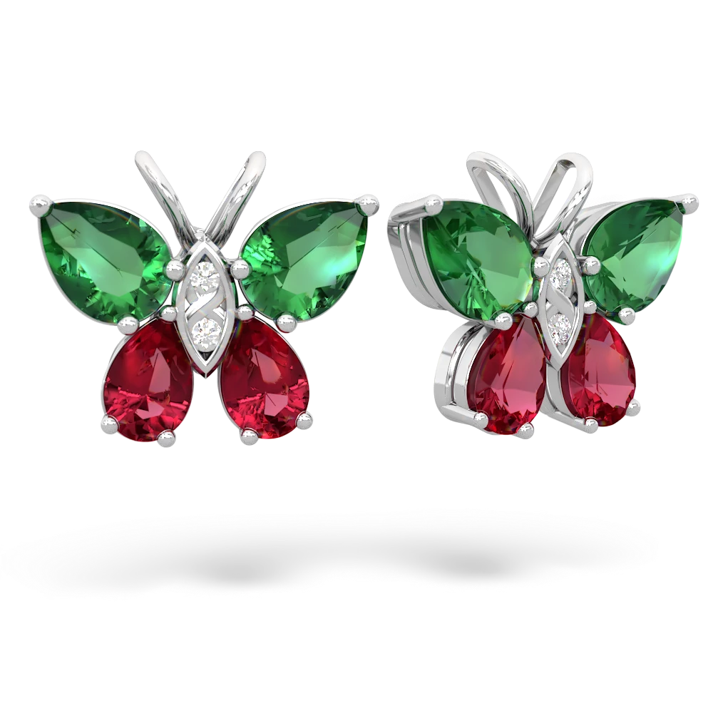 Lab Emerald Butterfly 14K White Gold earrings E2215