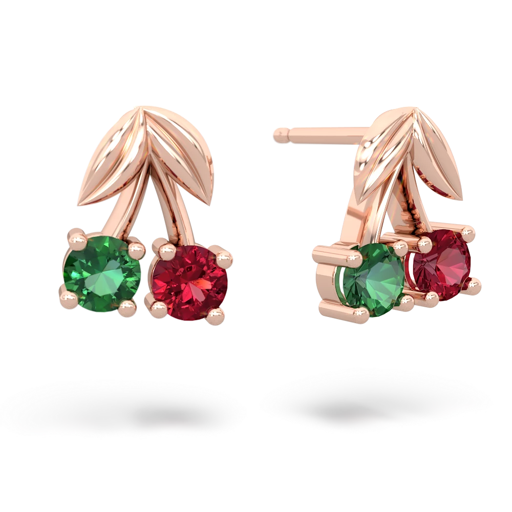 Lab Emerald Sweet Cherries 14K Rose Gold earrings E7001