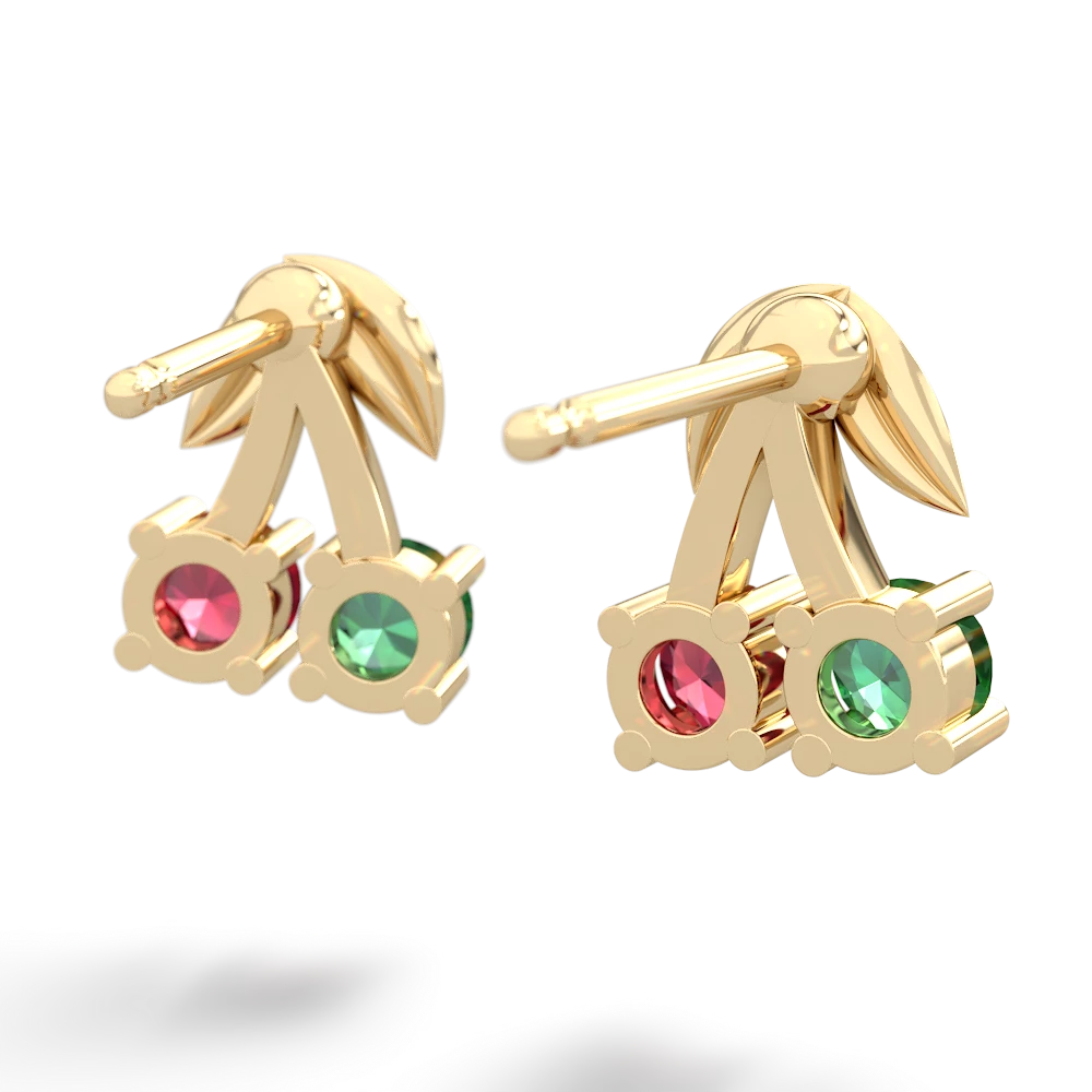 Lab Emerald Sweet Cherries 14K Yellow Gold earrings E7001