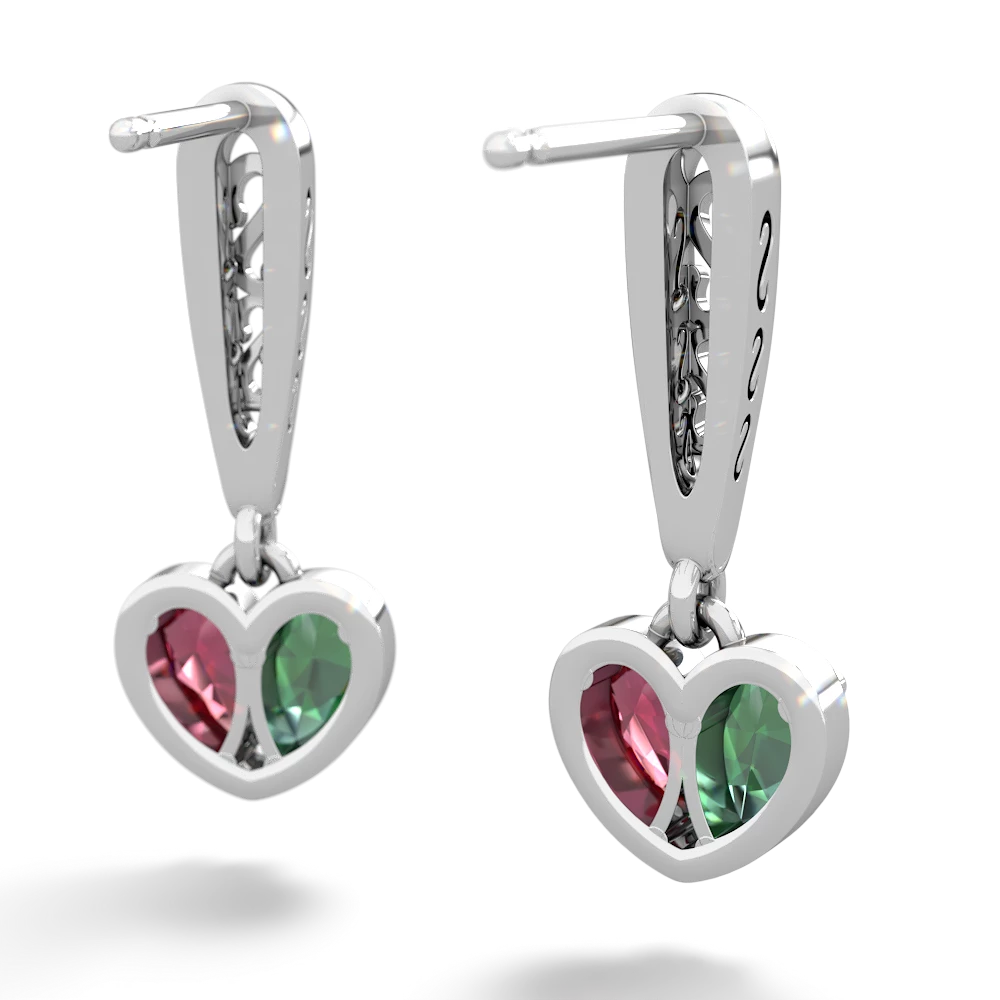 Lab Emerald Filligree Heart 14K White Gold earrings E5070