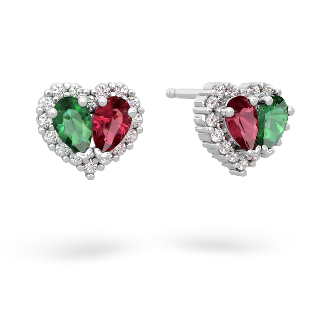 Lab Emerald Halo 14K White Gold earrings E7008