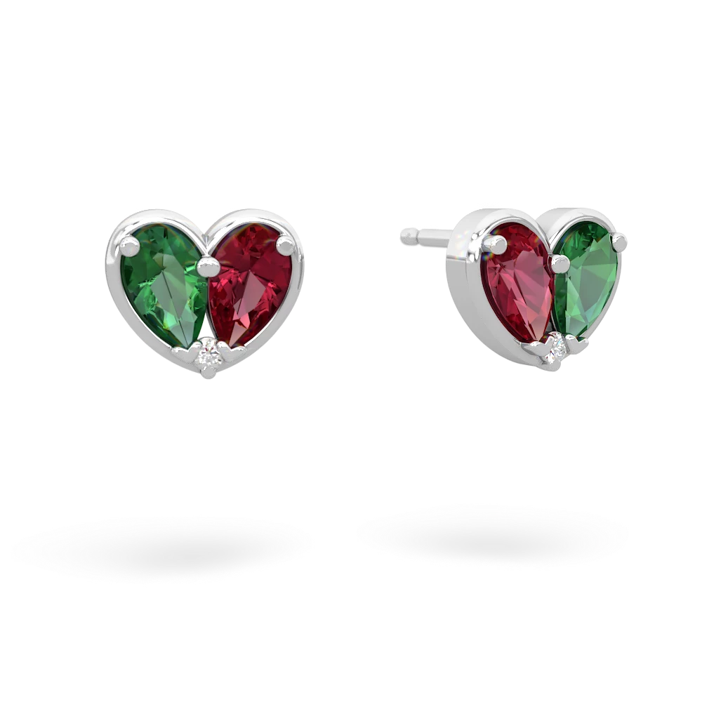 Lab Emerald 'Our Heart' 14K White Gold earrings E5072