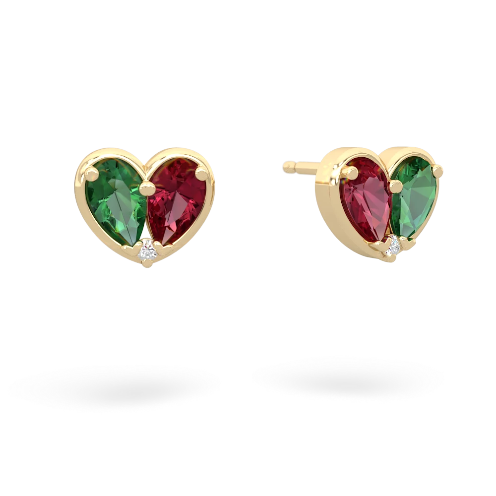 Lab Emerald 'Our Heart' 14K Yellow Gold earrings E5072