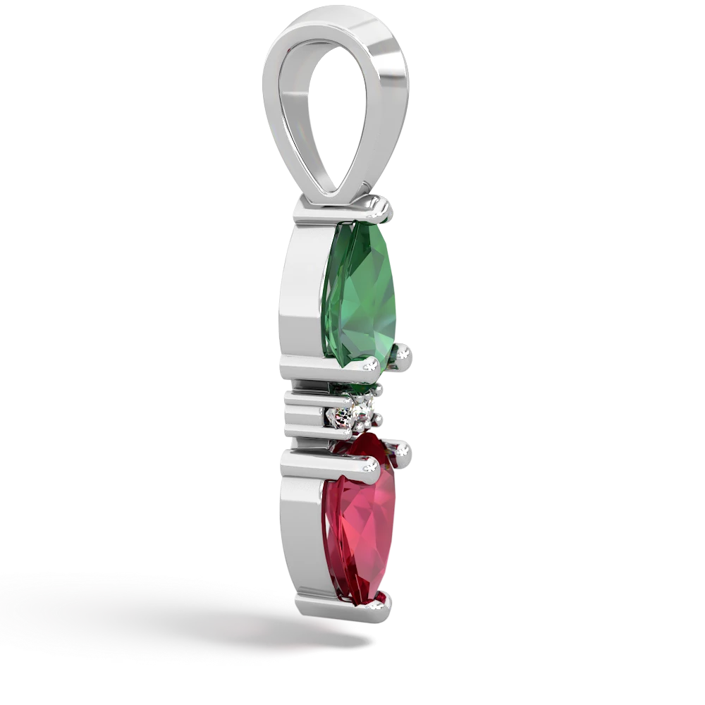 Lab Emerald Bowtie Drop 14K White Gold pendant P0865