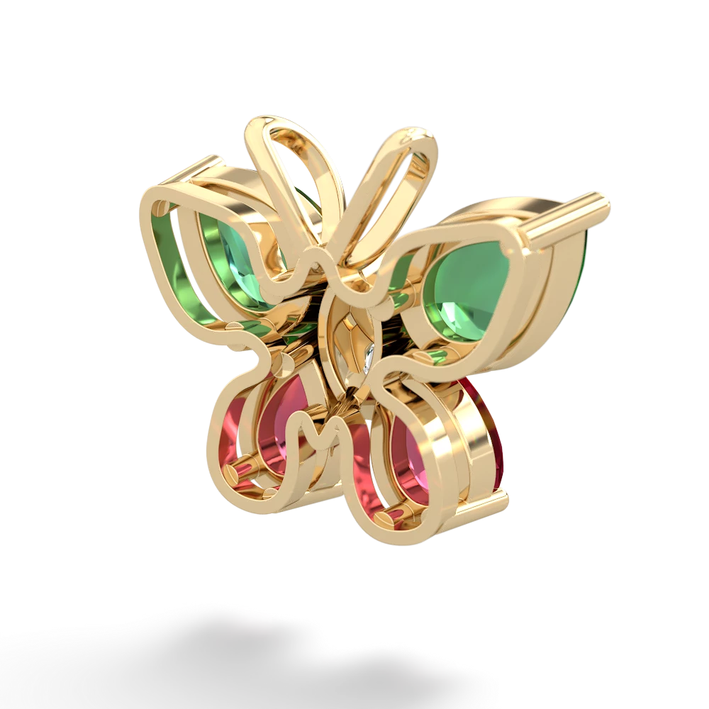 Lab Emerald Butterfly 14K Yellow Gold pendant P2215