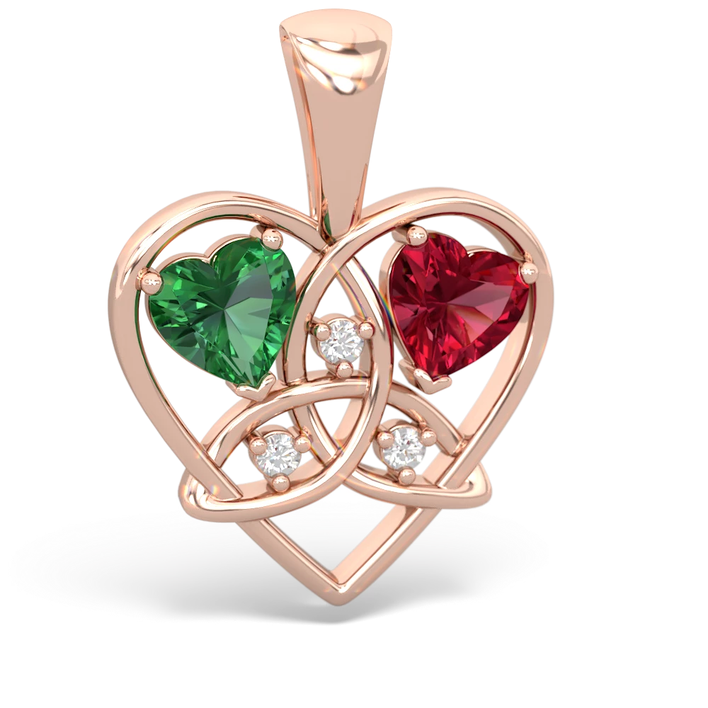 Lab Emerald Celtic Trinity Heart 14K Rose Gold pendant P5331