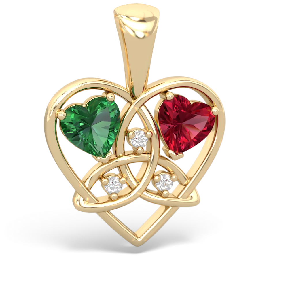 Lab Emerald Celtic Trinity Heart 14K Yellow Gold pendant P5331