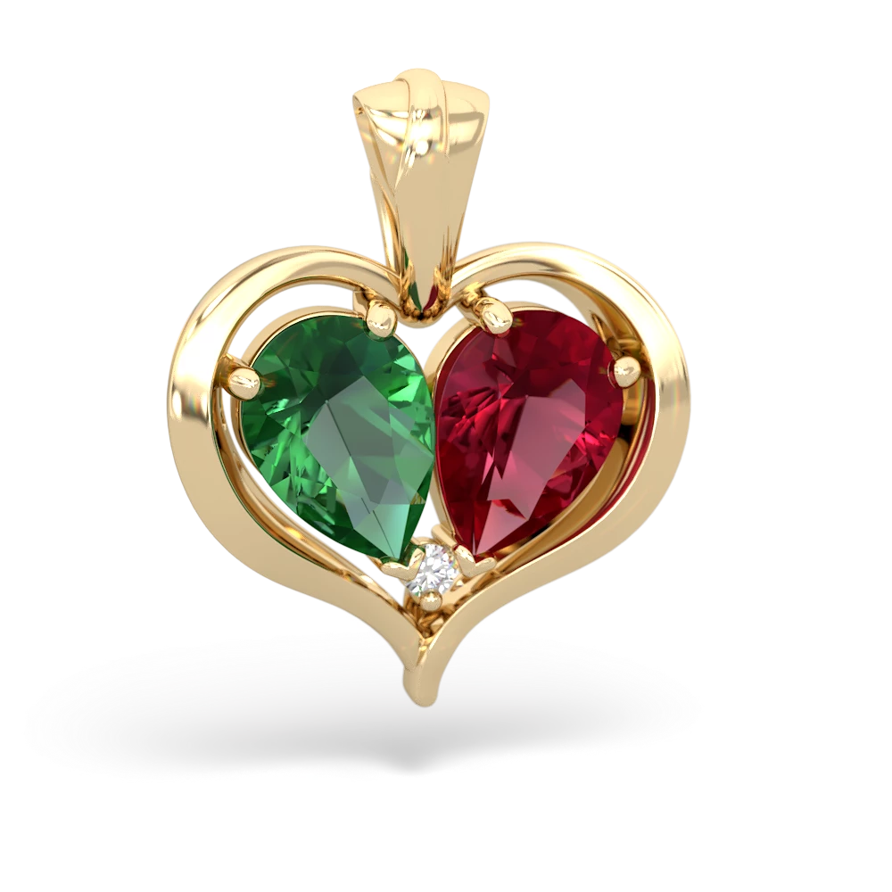 Lab Emerald Two Become One 14K Yellow Gold pendant P5330