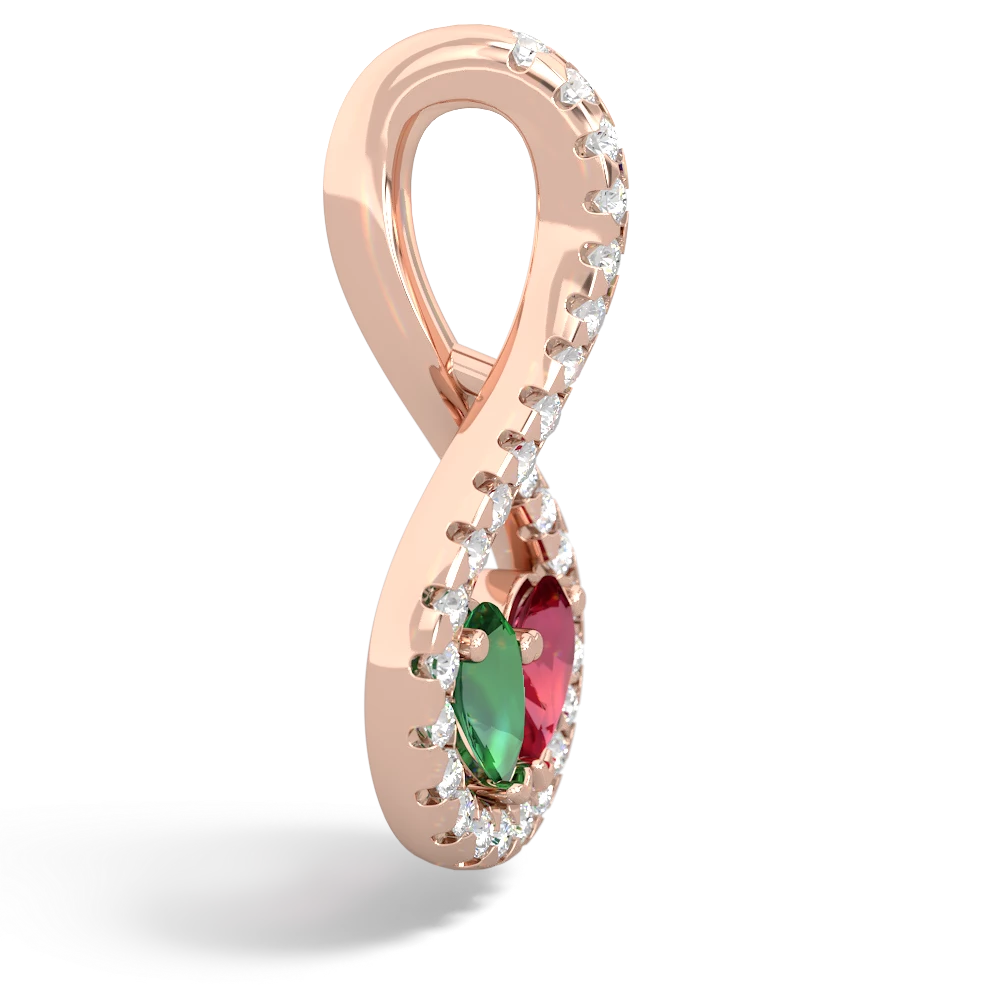 Lab Emerald Pave Twist 'One Heart' 14K Rose Gold pendant P5360