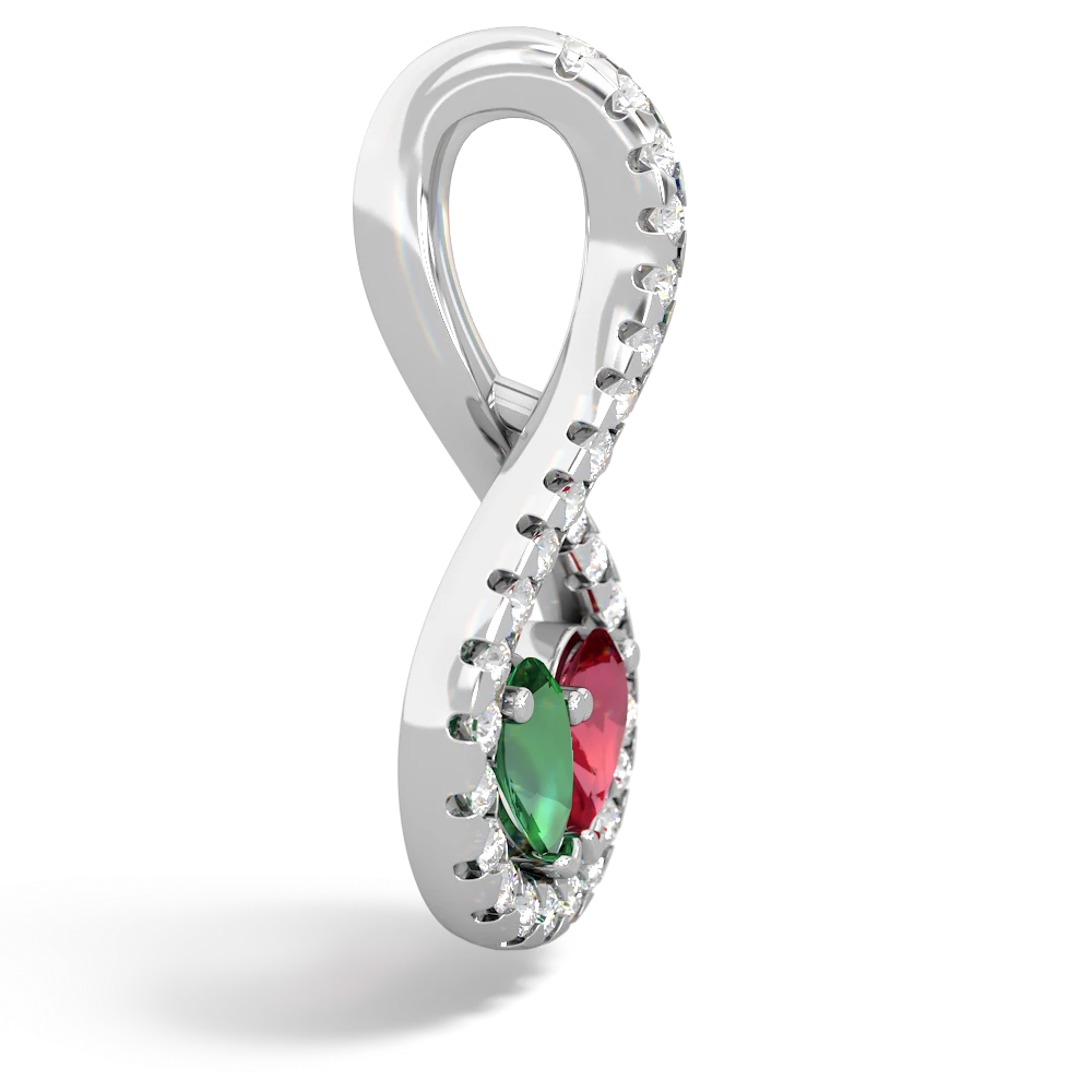 Lab Emerald Pave Twist 'One Heart' 14K White Gold pendant P5360