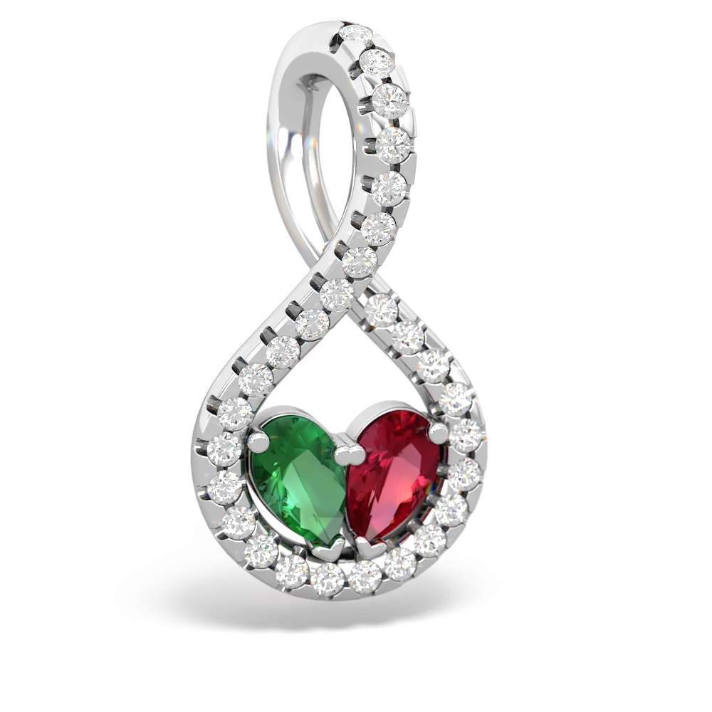 Lab Emerald Pave Twist 'One Heart' 14K White Gold pendant P5360