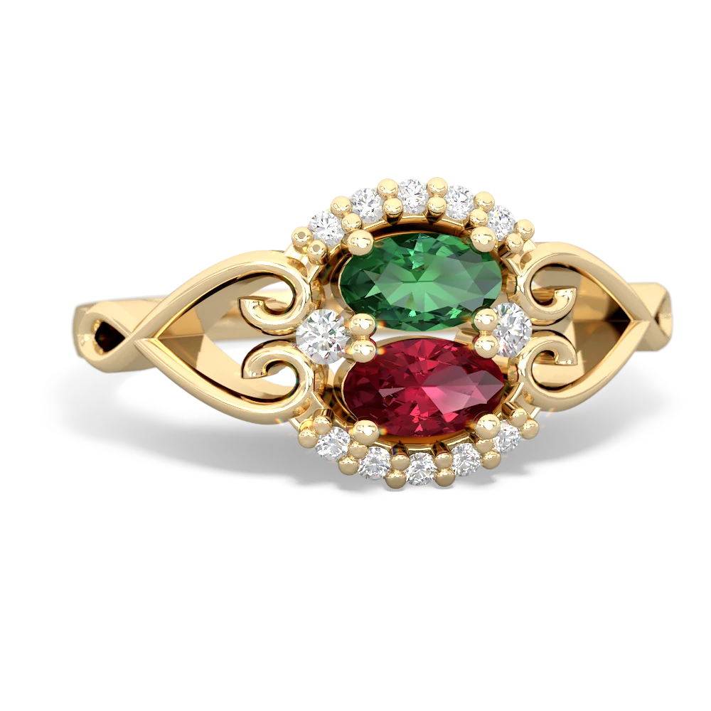 Lab Emerald Love Nest 14K Yellow Gold ring R5860