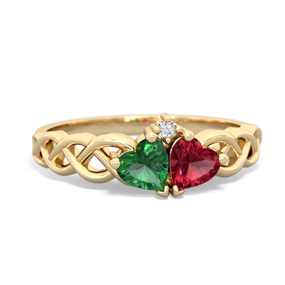 Lab Emerald Heart To Heart Braid 14K Yellow Gold ring R5870