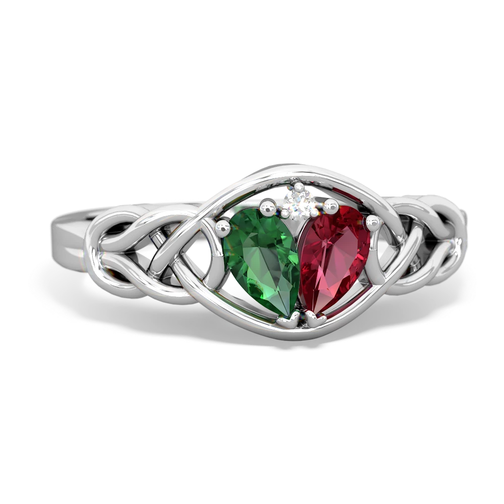 Lab Emerald Celtic Love Knot 14K White Gold ring R5420