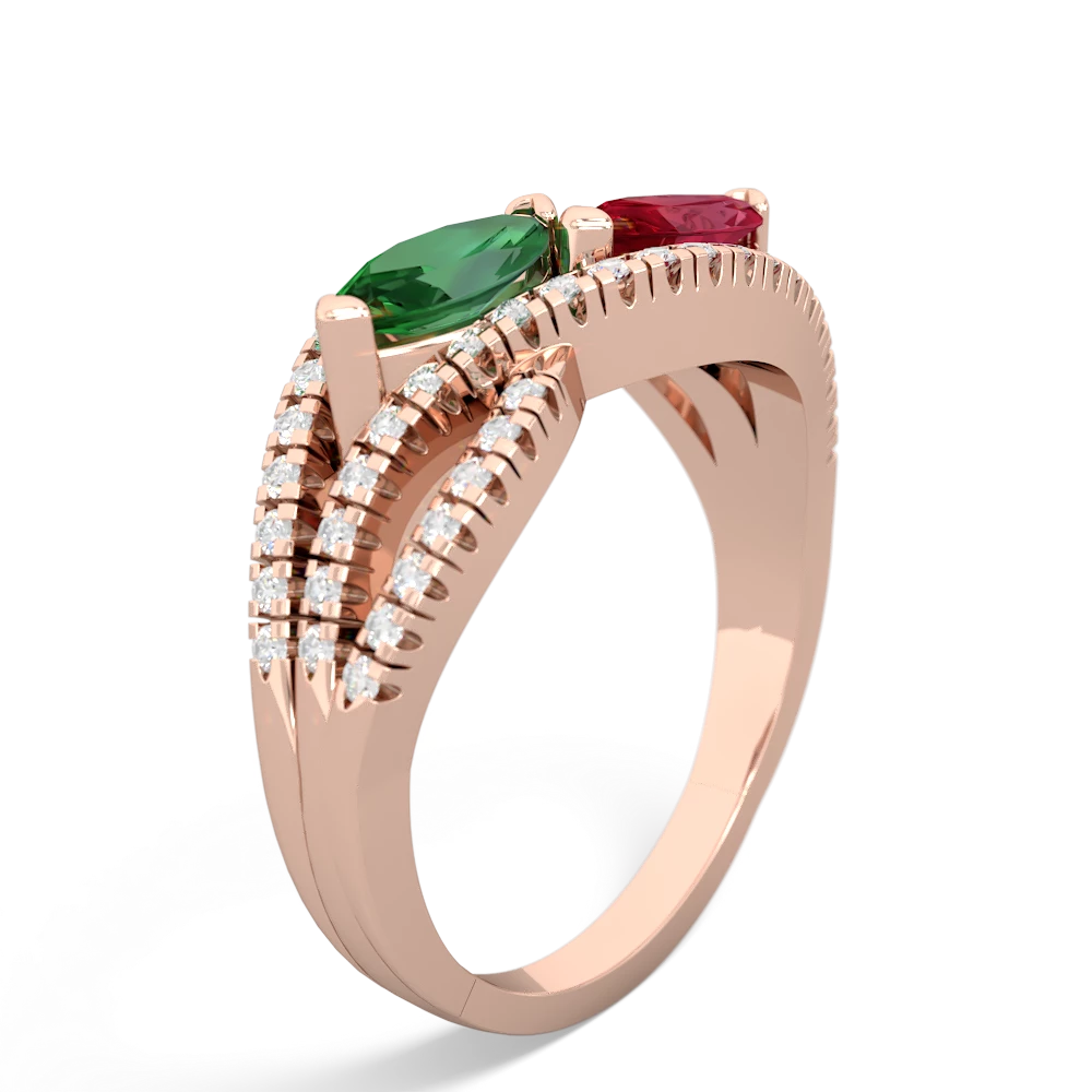 Lab Emerald Diamond Rivers 14K Rose Gold ring R3070