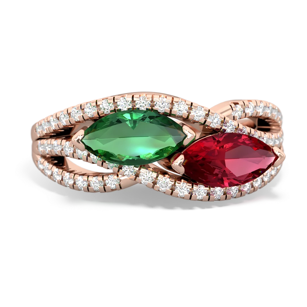 Lab Emerald Diamond Rivers 14K Rose Gold ring R3070