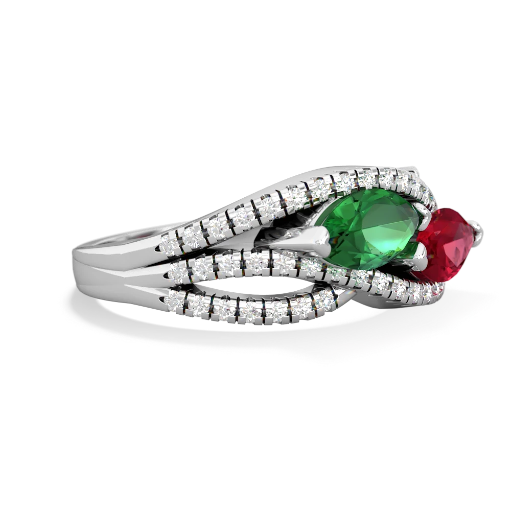 Lab Emerald Diamond Rivers 14K White Gold ring R3070