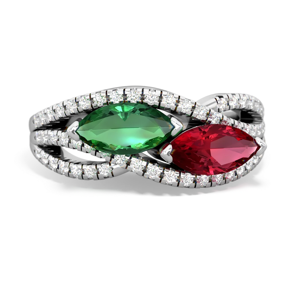 Lab Emerald Diamond Rivers 14K White Gold ring R3070