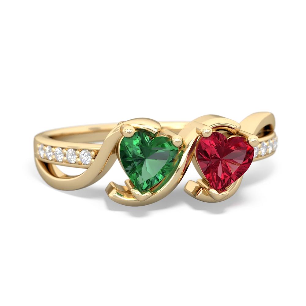 Lab Emerald Side By Side 14K Yellow Gold ring R3090