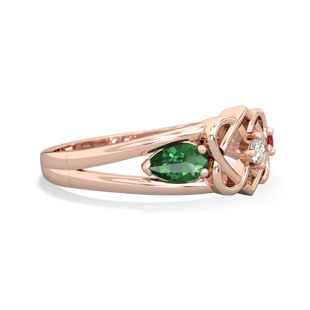 Lab Emerald Hearts Intertwined 14K Rose Gold ring R5880