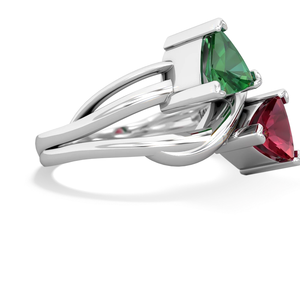 Lab Emerald Split Band Swirl 14K White Gold ring R2341