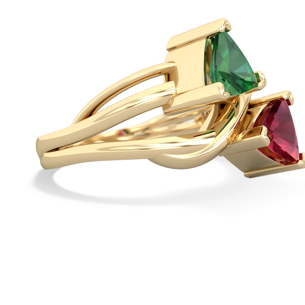 Lab Emerald Split Band Swirl 14K Yellow Gold ring R2341