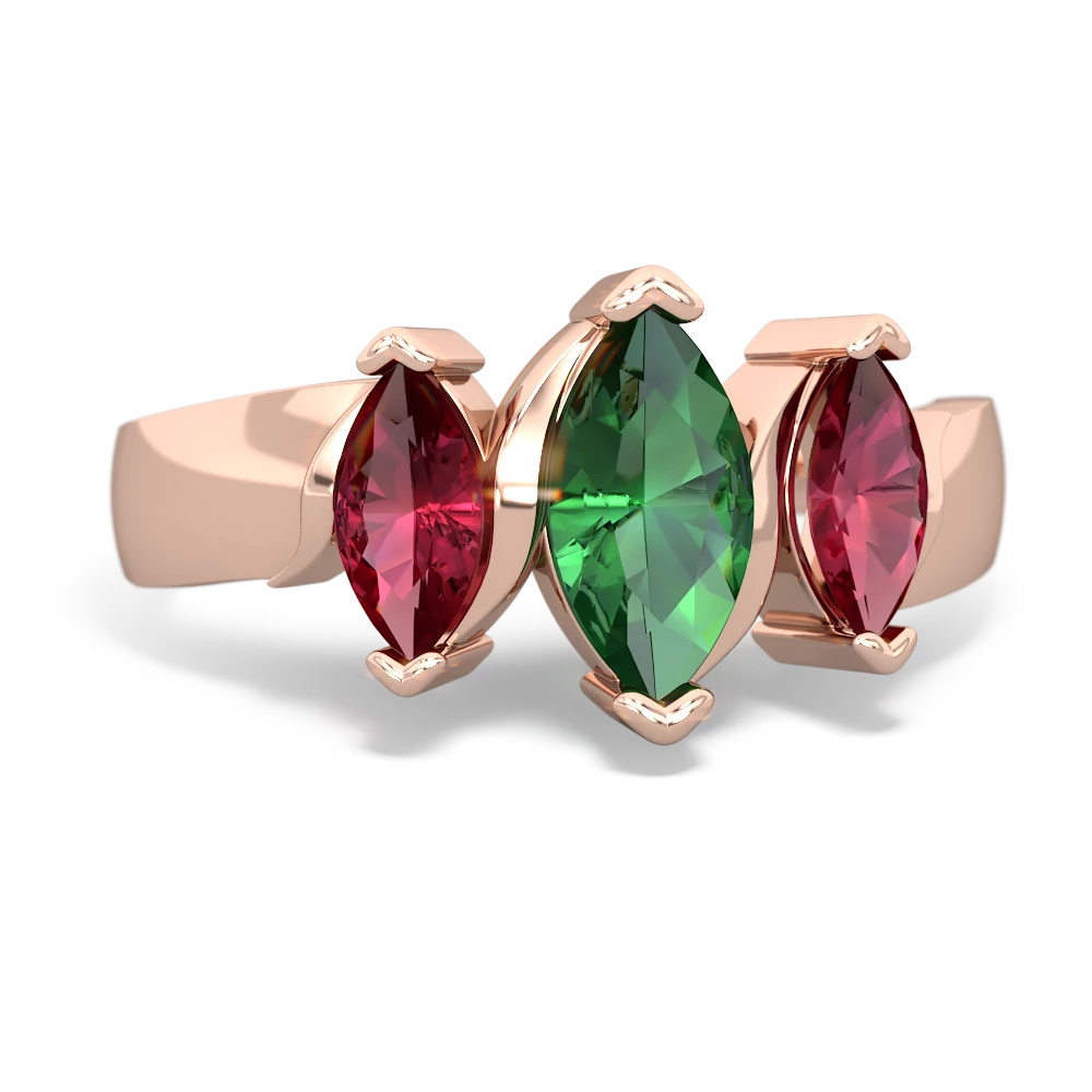 Lab Emerald Three Peeks 14K Rose Gold ring R2433