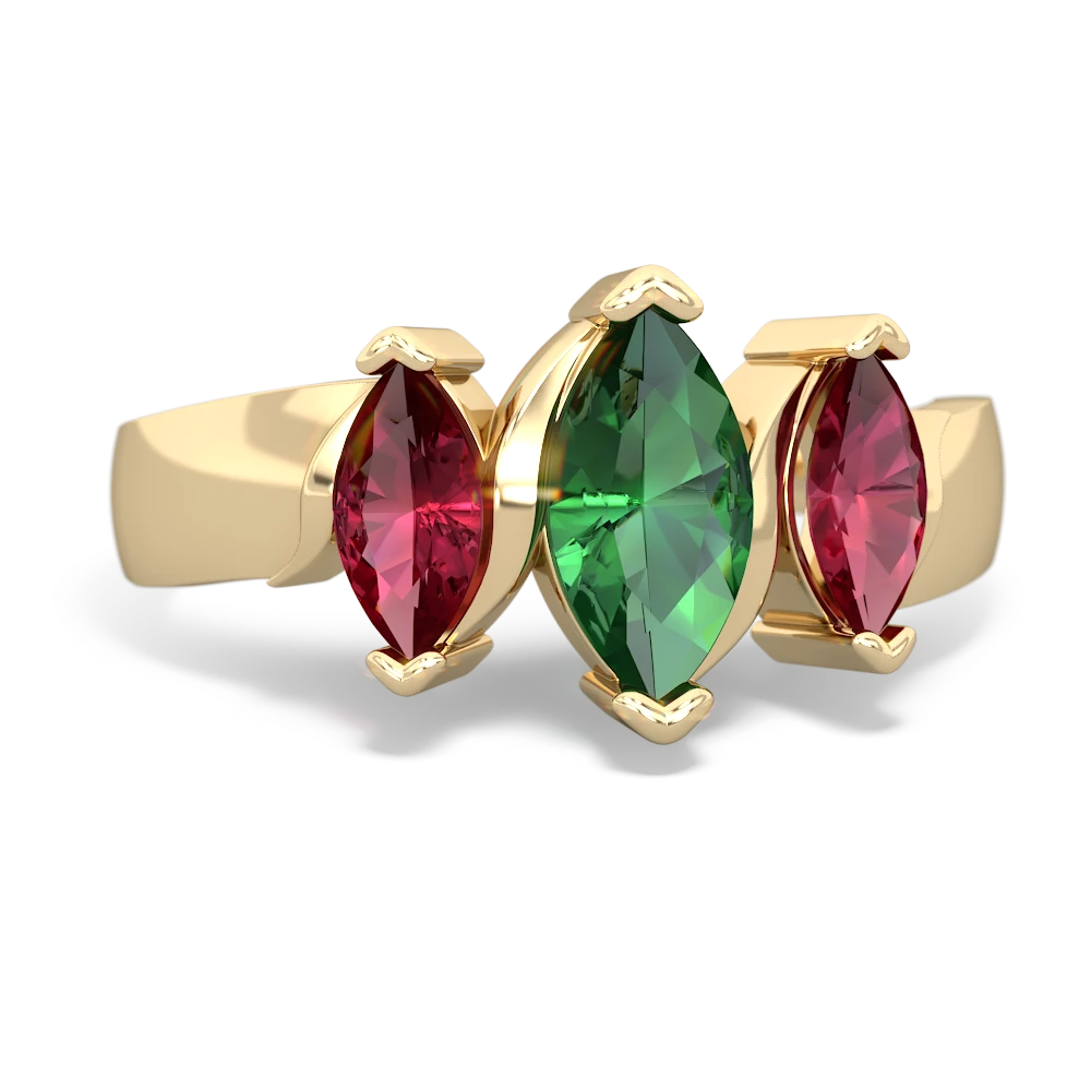 Lab Emerald Three Peeks 14K Yellow Gold ring R2433