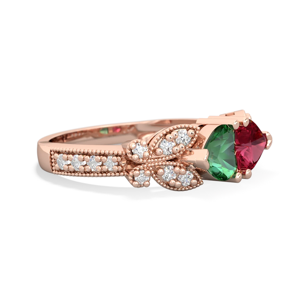 Lab Emerald Diamond Butterflies 14K Rose Gold ring R5601