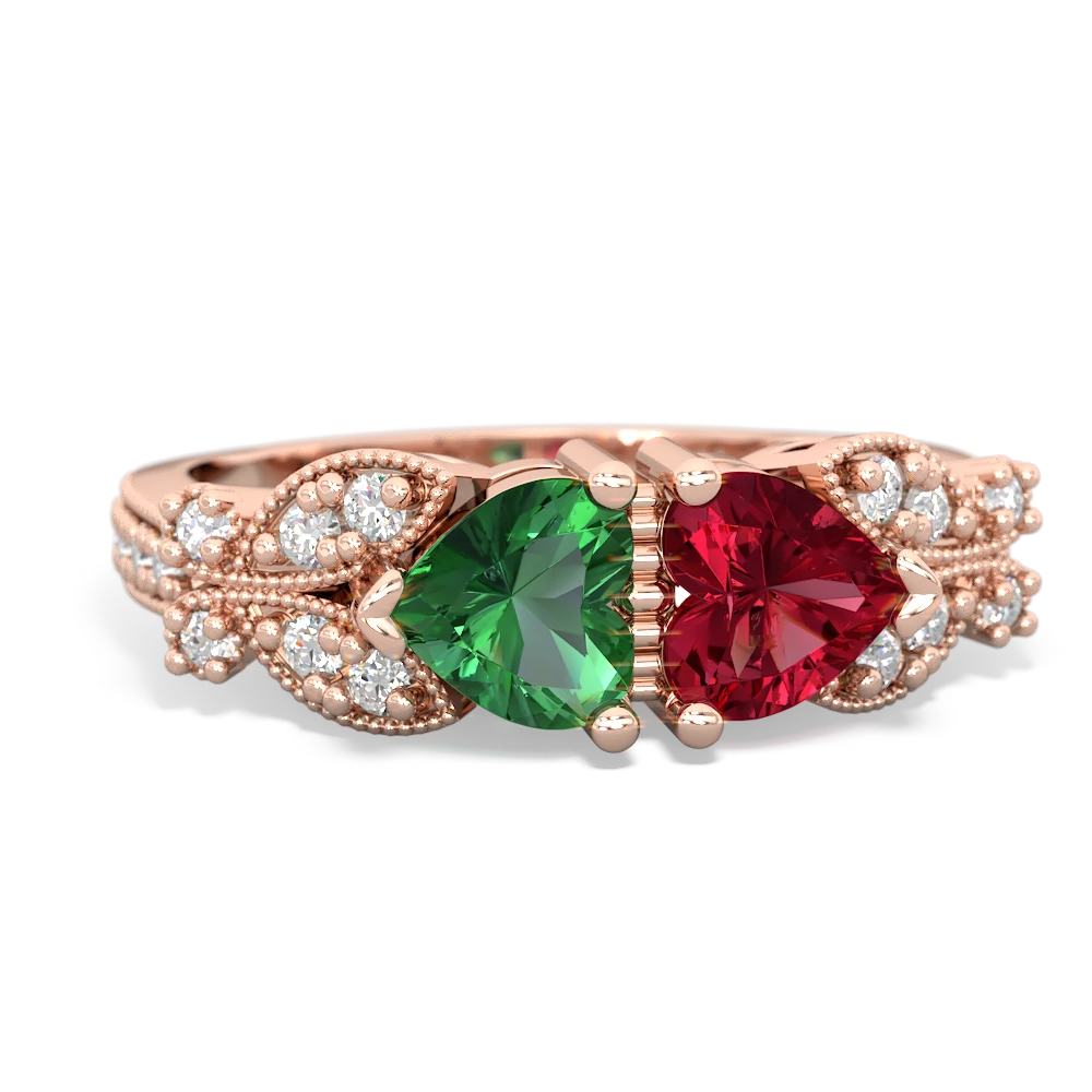 Lab Emerald Diamond Butterflies 14K Rose Gold ring R5601