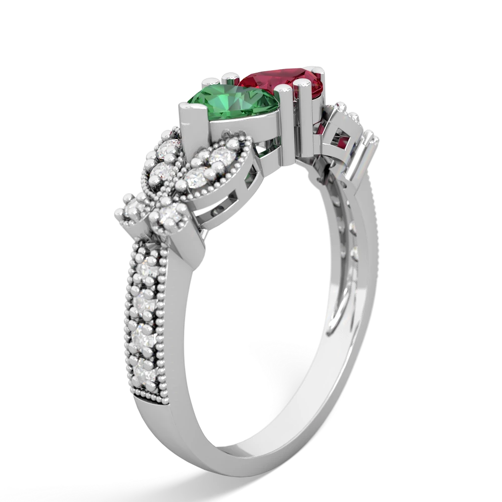 Lab Emerald Diamond Butterflies 14K White Gold ring R5601