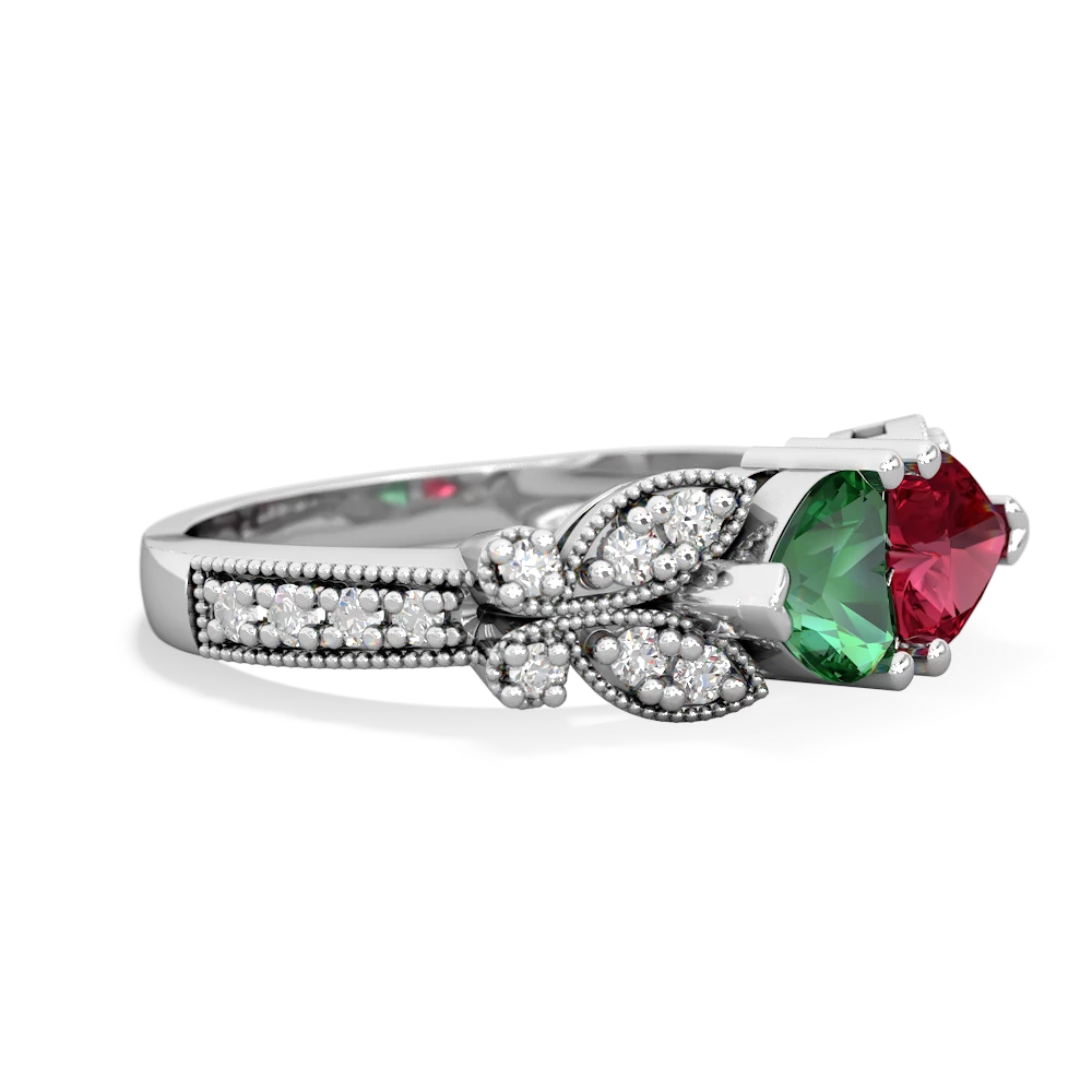 Lab Emerald Diamond Butterflies 14K White Gold ring R5601