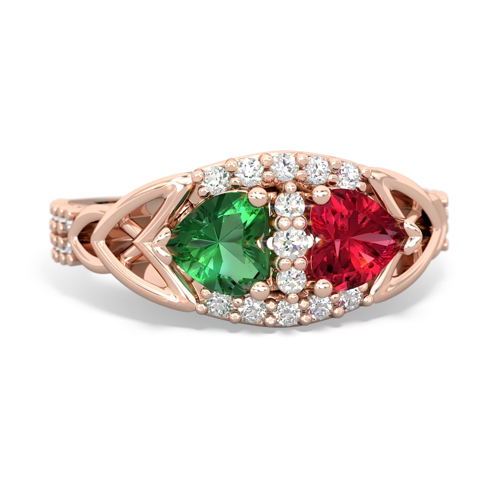 Lab Emerald Sparkling Celtic Knot 14K Rose Gold ring R2645