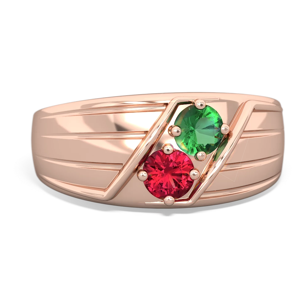 Lab Emerald Men's Streamline 14K Rose Gold ring R0460