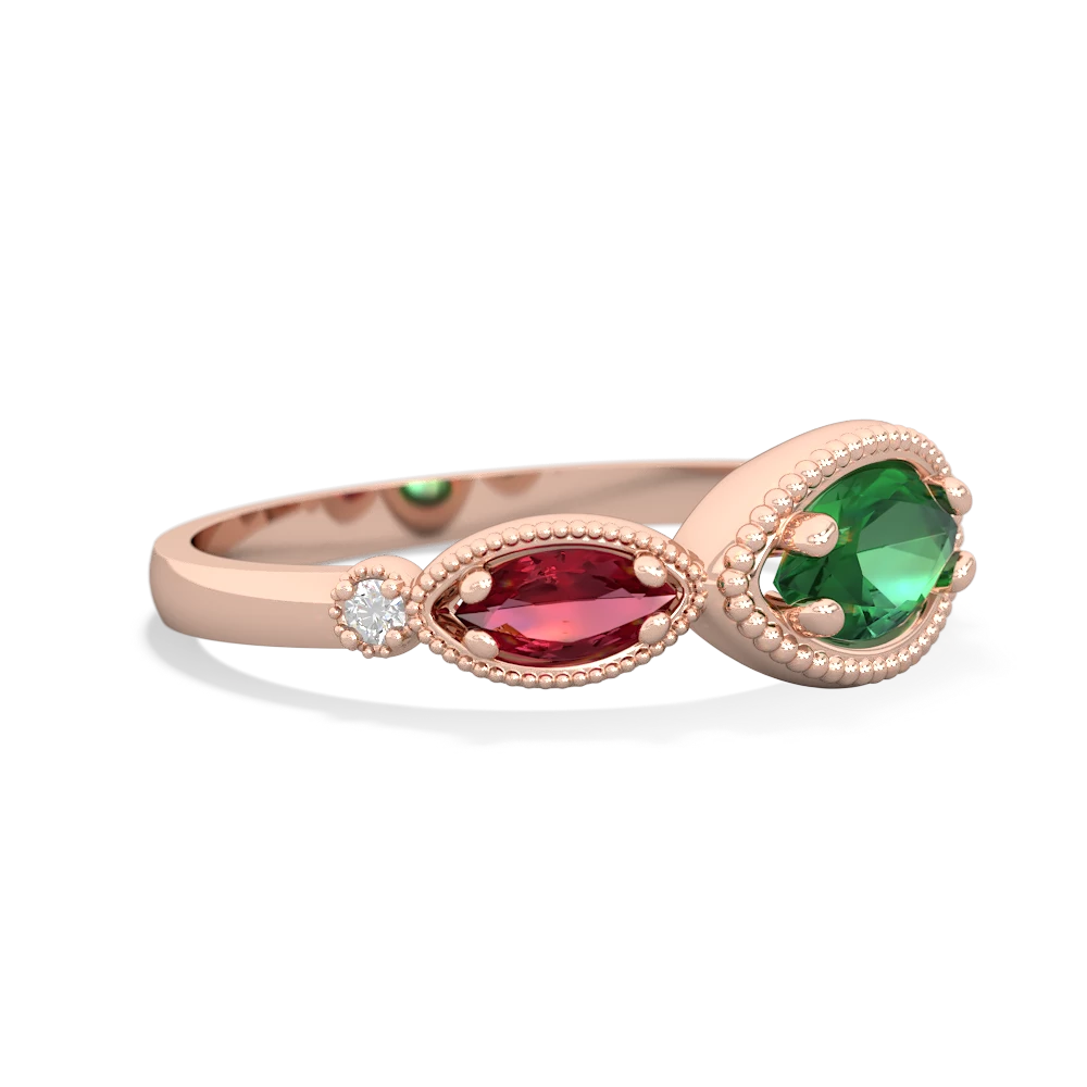 Lab Emerald Milgrain Marquise 14K Rose Gold ring R5700