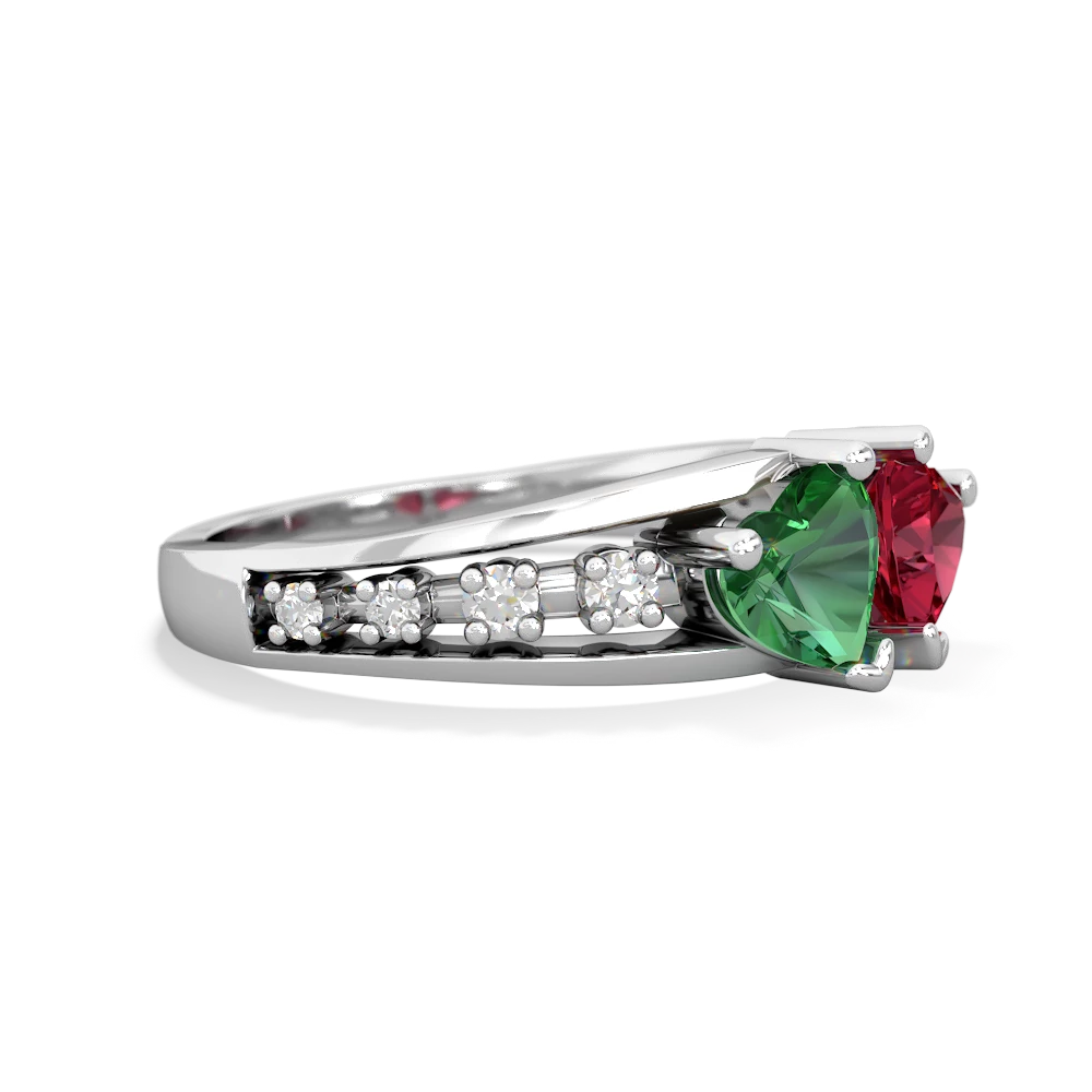 Lab Emerald Heart To Heart 14K White Gold ring R3342