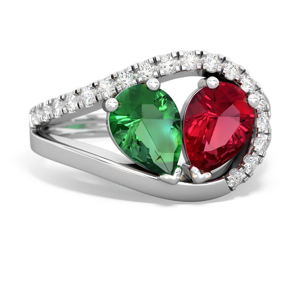 Lab Emerald Nestled Heart Keepsake 14K White Gold ring R5650