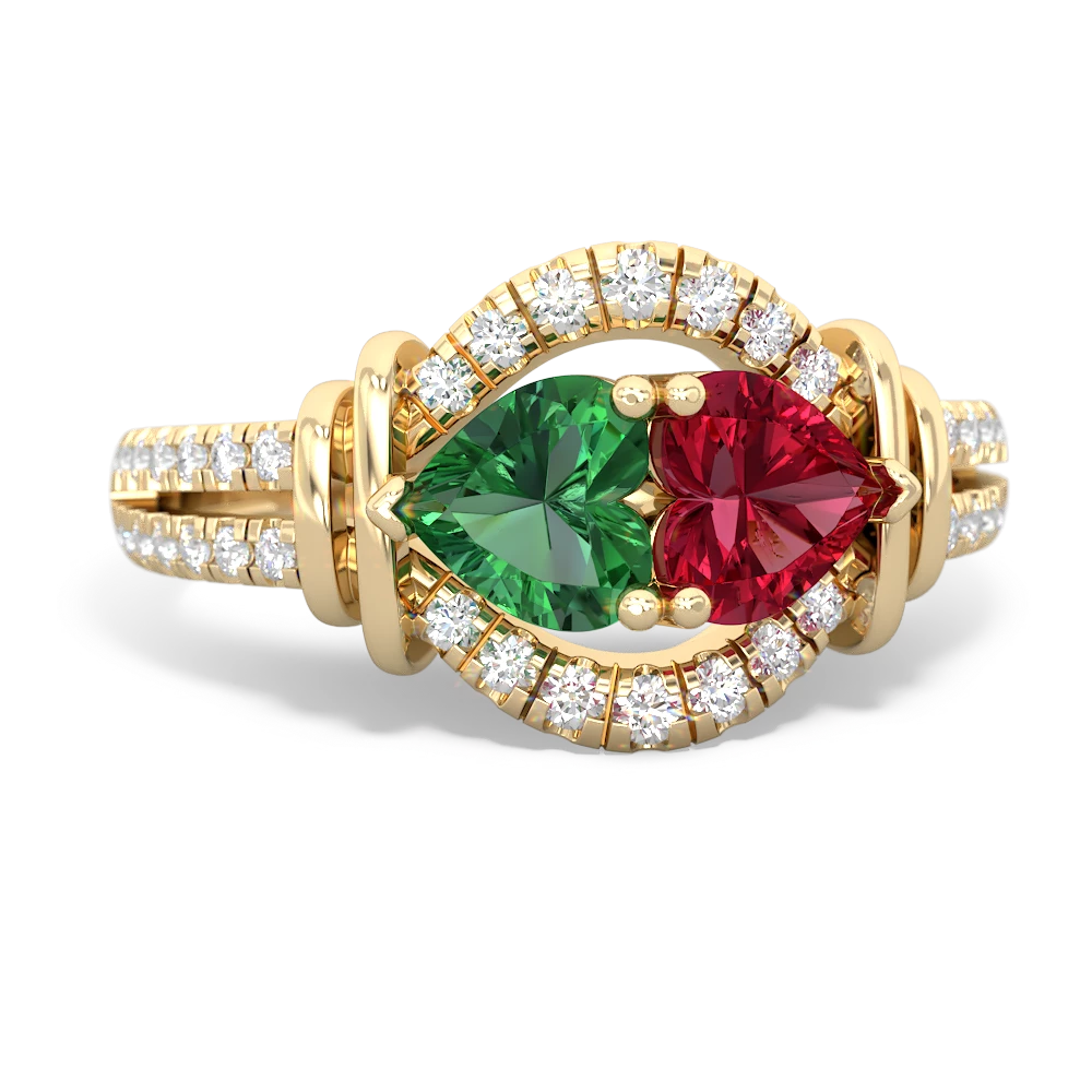 Lab Emerald Art-Deco Keepsake 14K Yellow Gold ring R5630