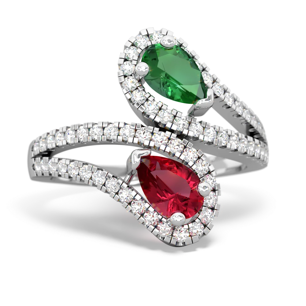 Lab Emerald Diamond Dazzler 14K White Gold ring R3000