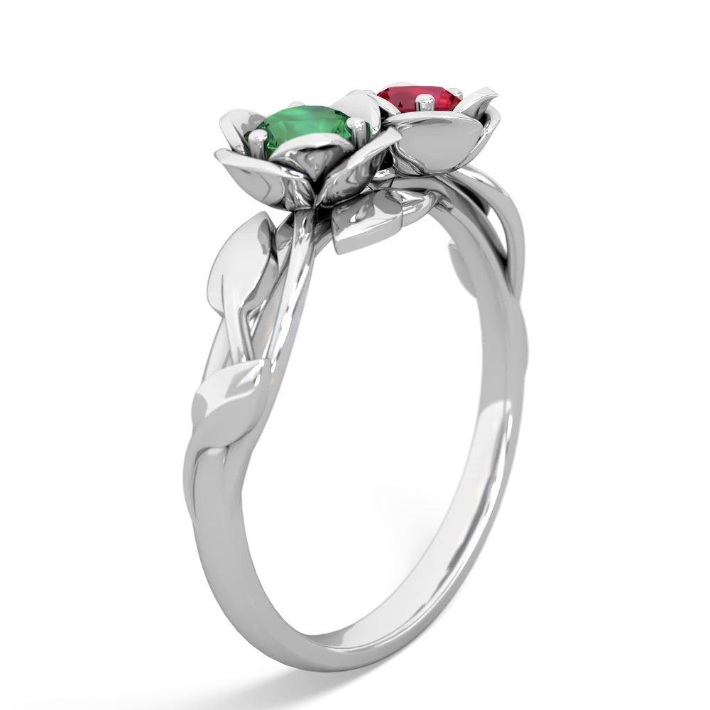 Lab Emerald Rose Garden 14K White Gold ring R5510