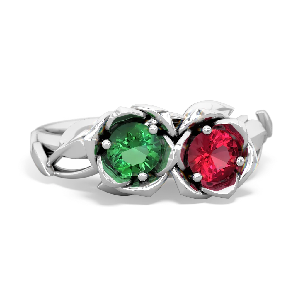 Lab Emerald Rose Garden 14K White Gold ring R5510