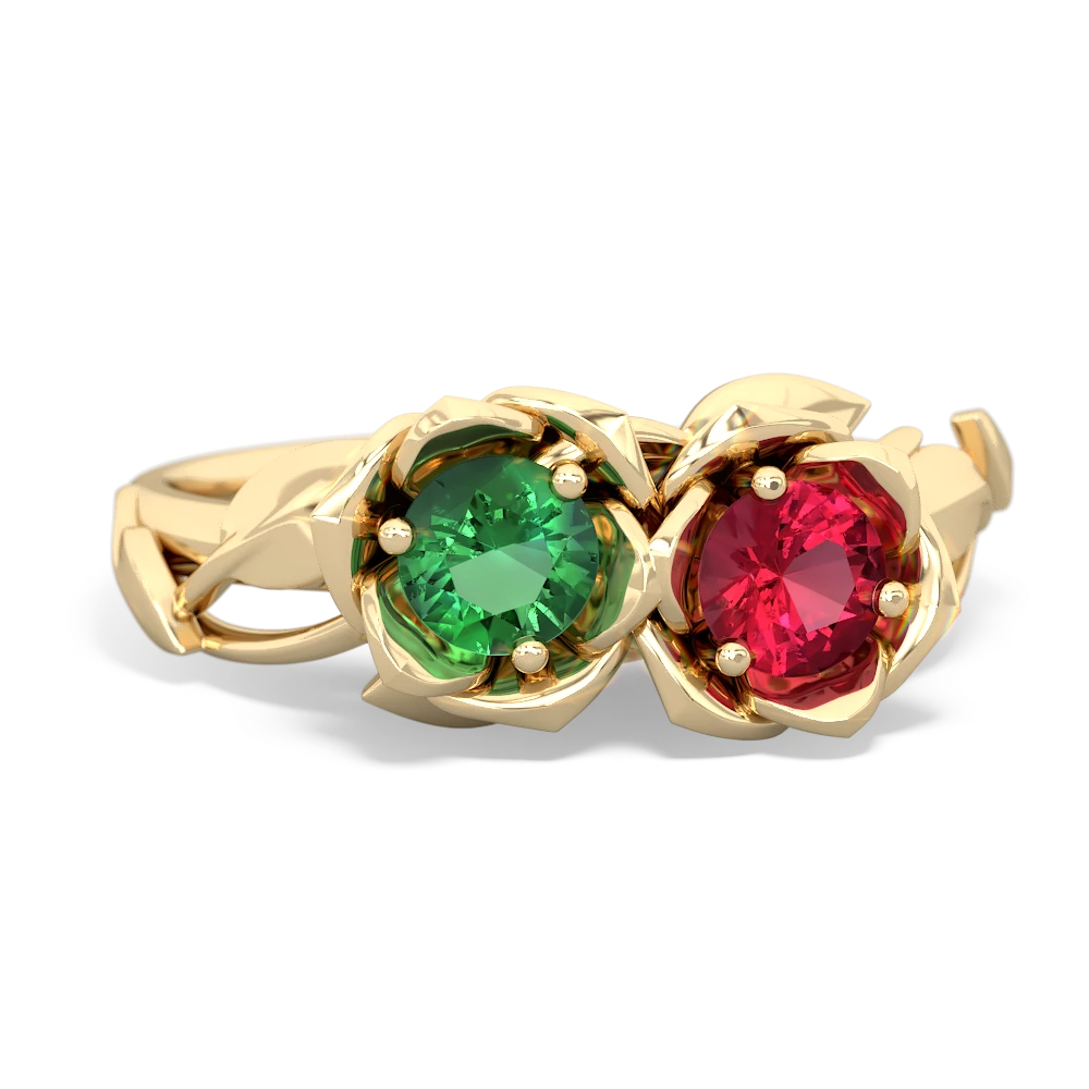 Lab Emerald Rose Garden 14K Yellow Gold ring R5510