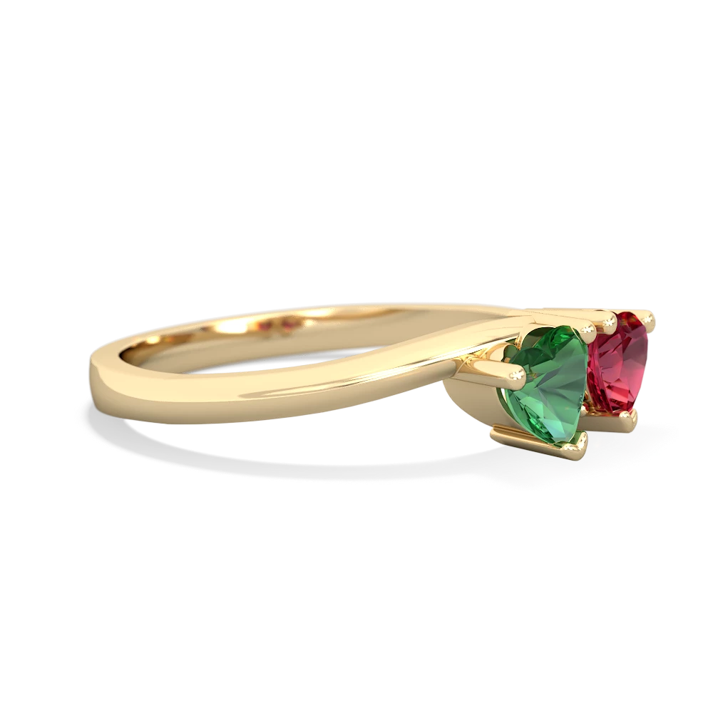 Lab Emerald Sweethearts 14K Yellow Gold ring R5260