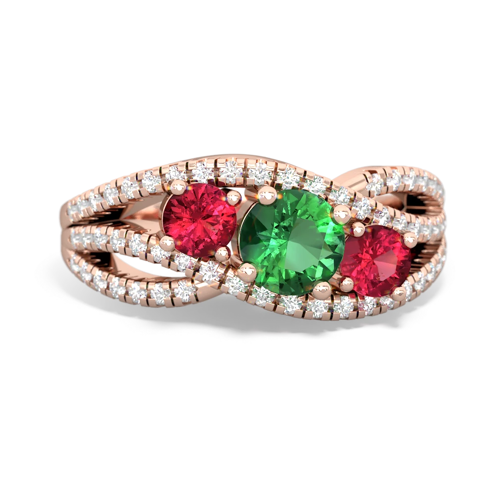 Lab Emerald Three Stone Aurora 14K Rose Gold ring R3080