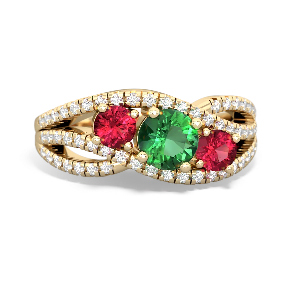 Lab Emerald Three Stone Aurora 14K Yellow Gold ring R3080