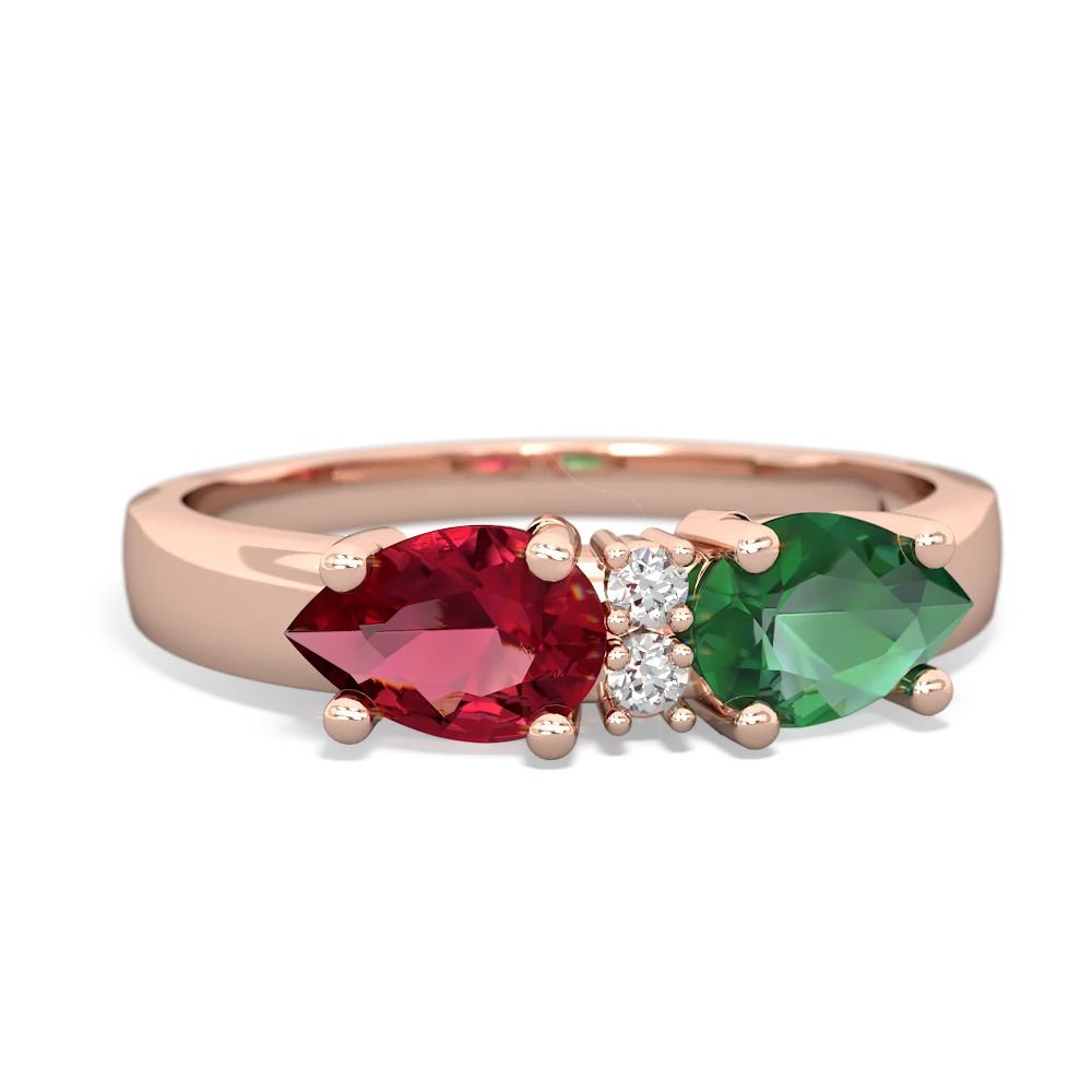 Lab Emerald Pear Bowtie 14K Rose Gold ring R0865