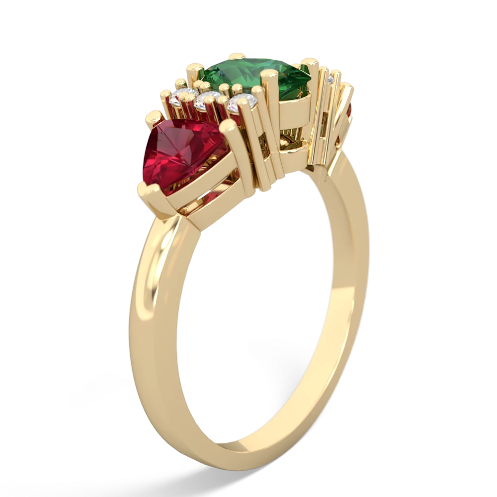 Lab Emerald Antique Style Three Stone 14K Yellow Gold ring R2186